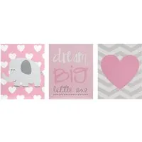 Kids Dream Big Wall Plaques Set of 3 - Pink, MDF