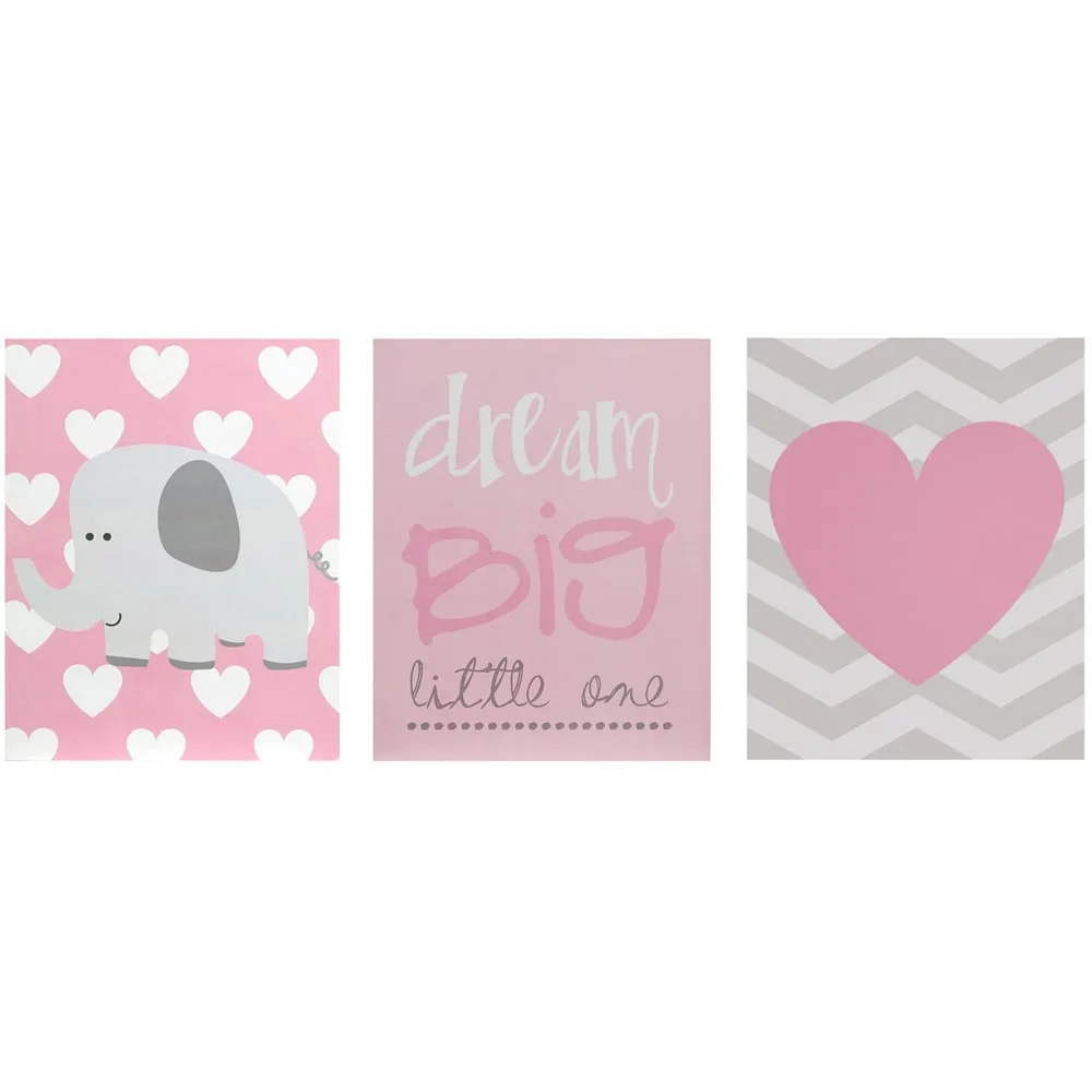 Kids Dream Big Wall Plaques Set of 3 - Pink, MDF image