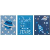 Kids Reach For The Stars Wall Plaques 3 Set - Blue