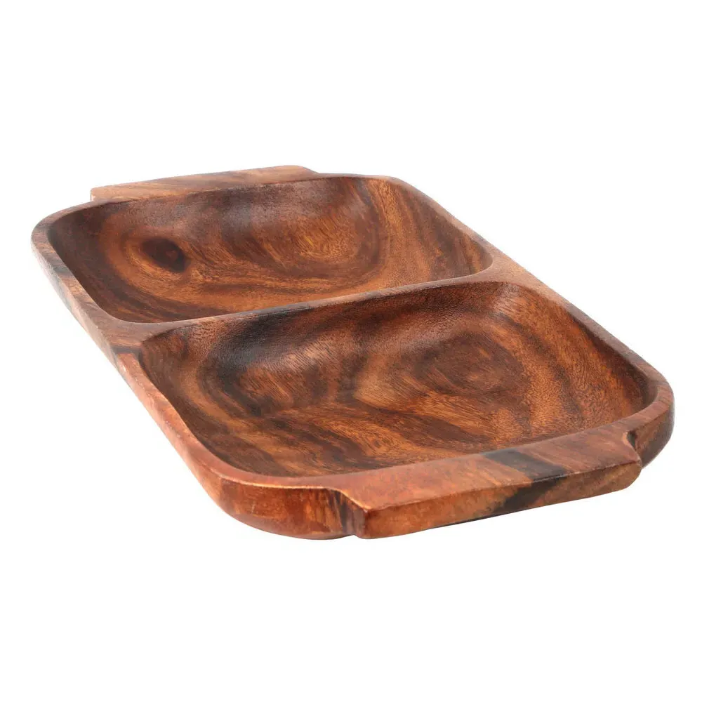 Kora 2 Section Serving Dish with Handles - Acacia Wood