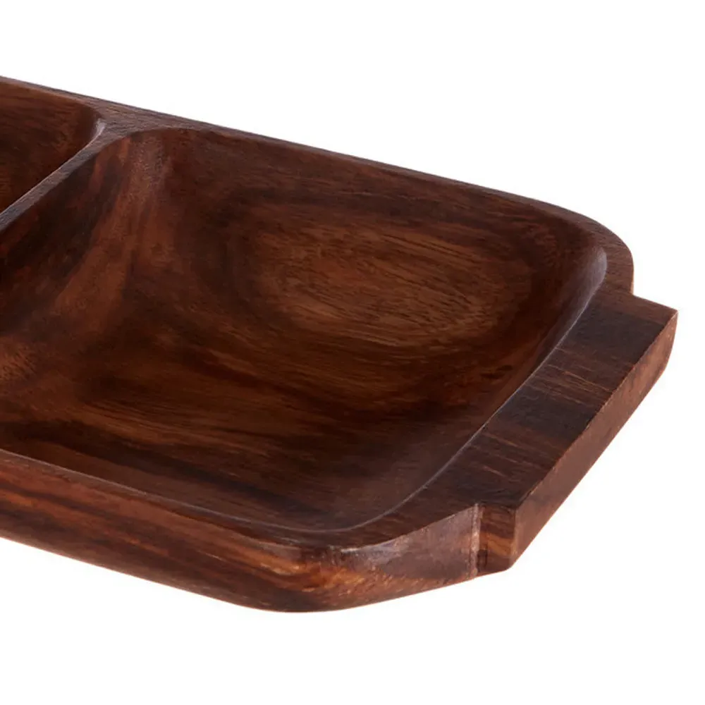 Kora 2 Section Serving Dish with Handles - Acacia Wood