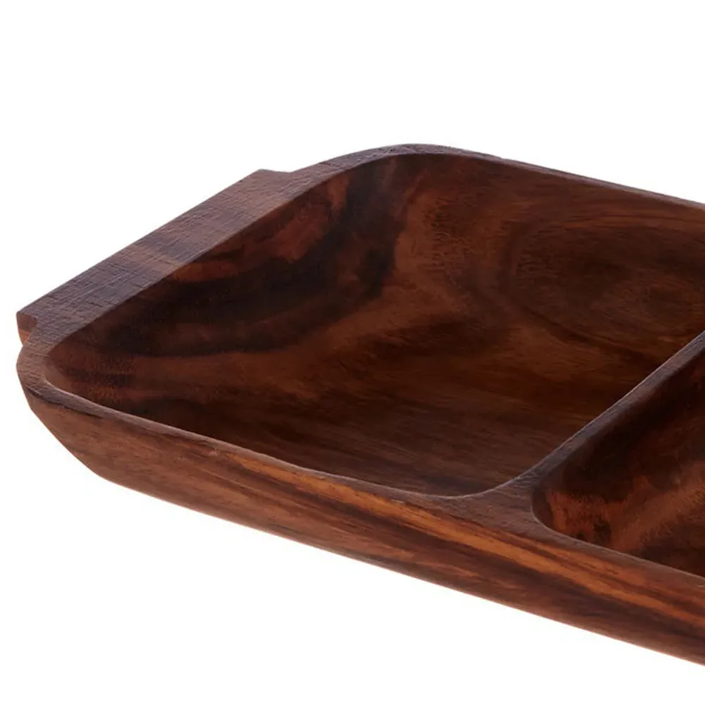 Kora 2 Section Serving Dish with Handles - Acacia Wood
