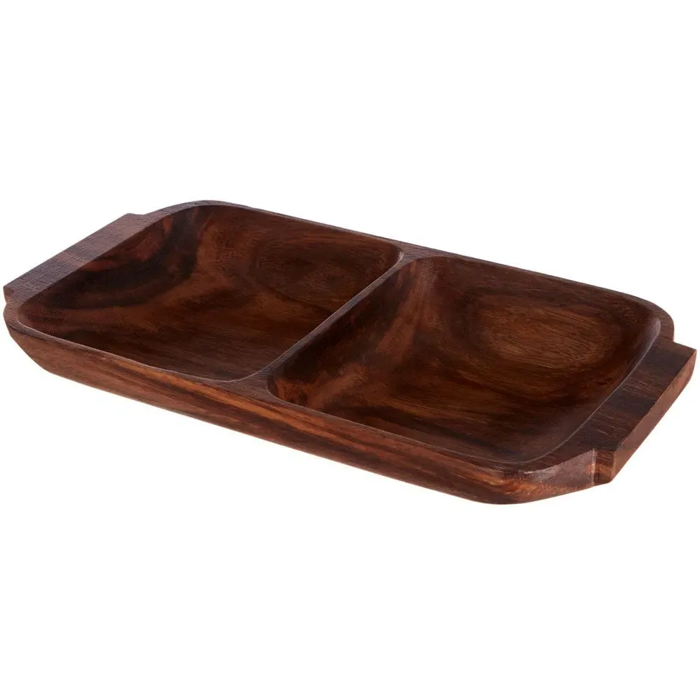 Kora 2 Section Serving Dish with Handles - Acacia Wood image