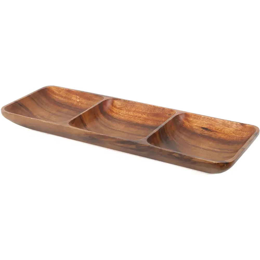 Kora 3 Section Rectangular Serving Dish - Acacia Wood