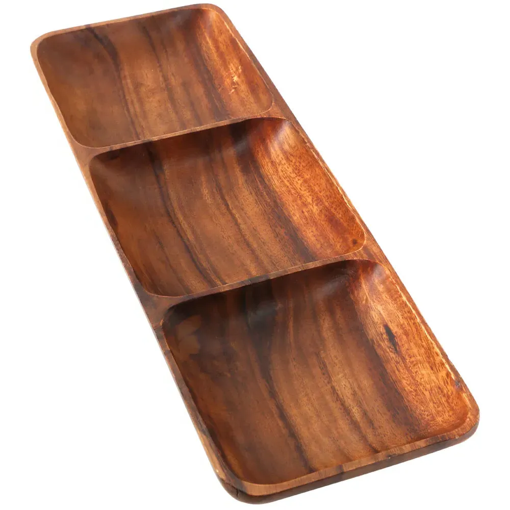 Kora 3 Section Rectangular Serving Dish - Acacia Wood