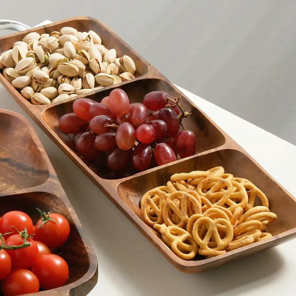 Kora 3 Section Rectangular Serving Dish - Acacia Wood