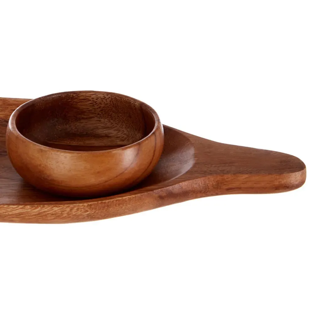 Kora Paddle and Dish Serving Set - Dark Brown, Acacia Wood