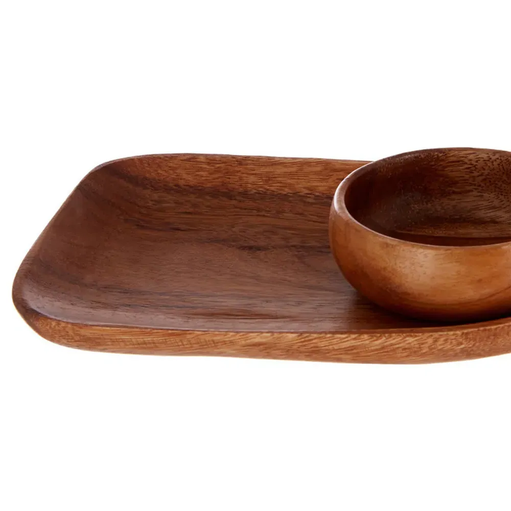Kora Paddle and Dish Serving Set - Dark Brown, Acacia Wood