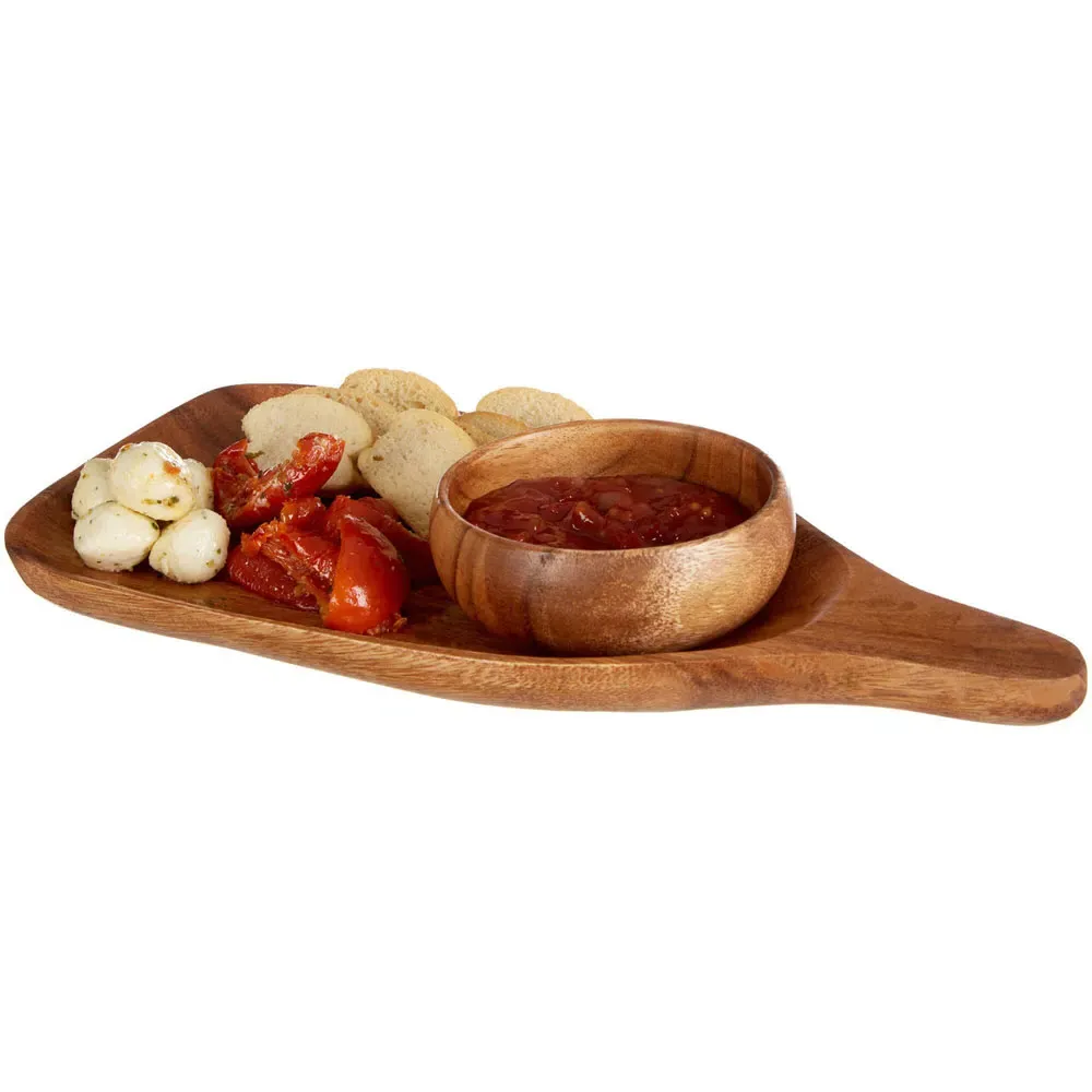 Kora Paddle and Dish Serving Set - Dark Brown, Acacia Wood