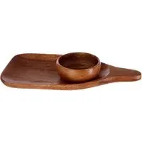Kora Paddle and Dish Serving Set - Dark Brown, Acacia Wood