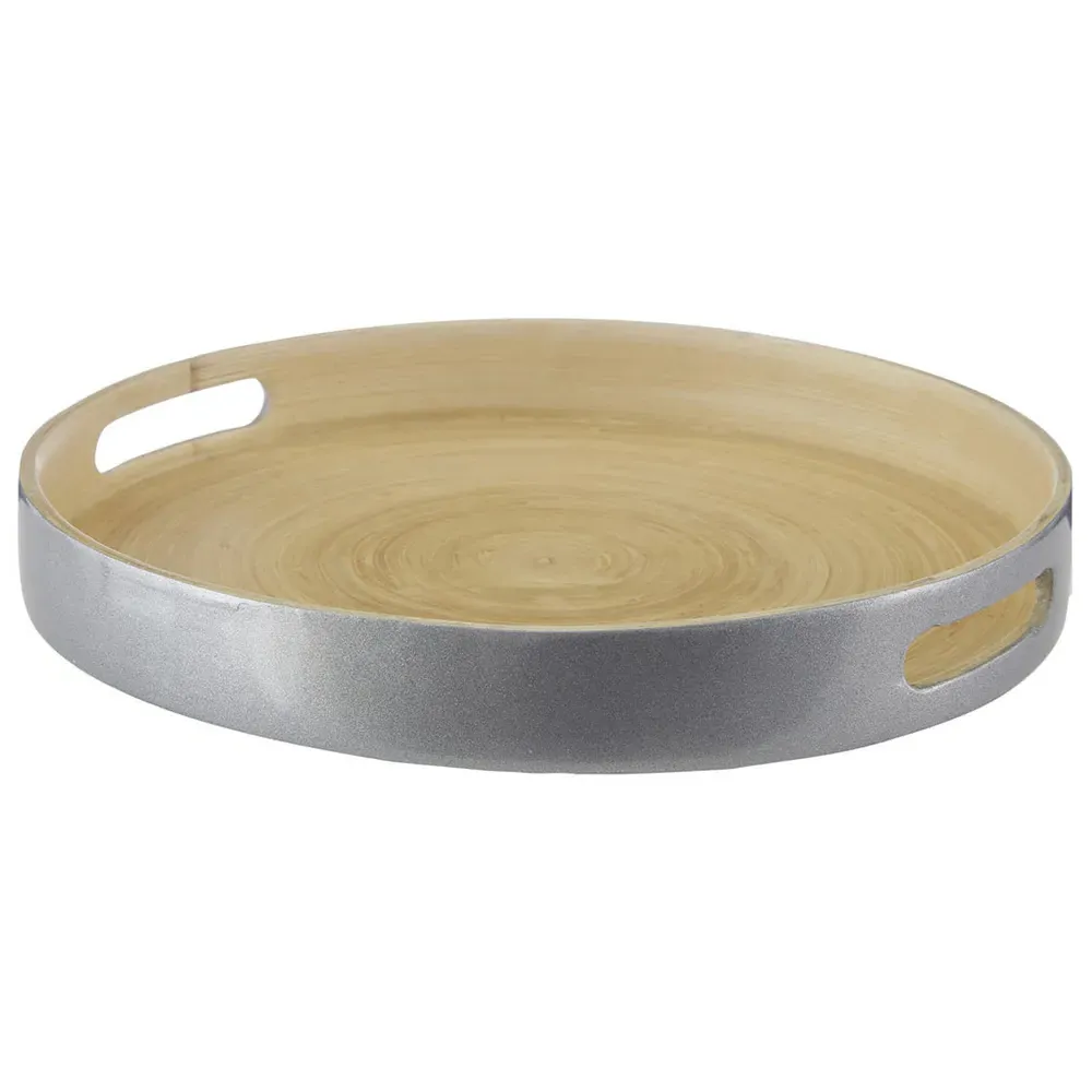 Kyoto Small Serving Tray with Handles - Silver, Bamboo