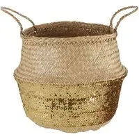 Large Seagrass Basket with Sequin Base - Gold, Seagrass