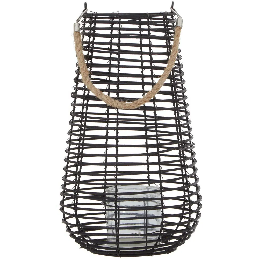 Lentigo Large Lantern - Black, Rattan