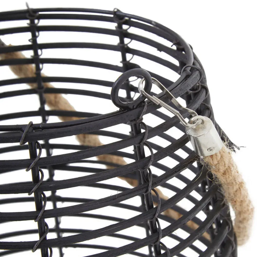 Lentigo Large Lantern - Black, Rattan