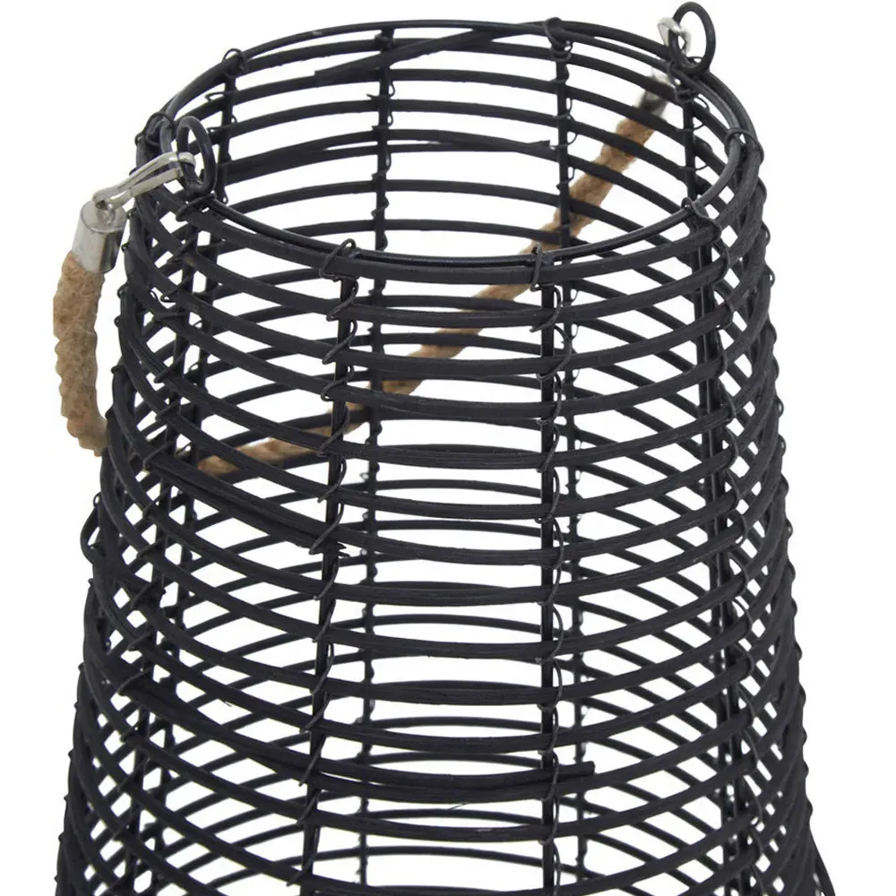 Lentigo Large Lantern - Black, Rattan