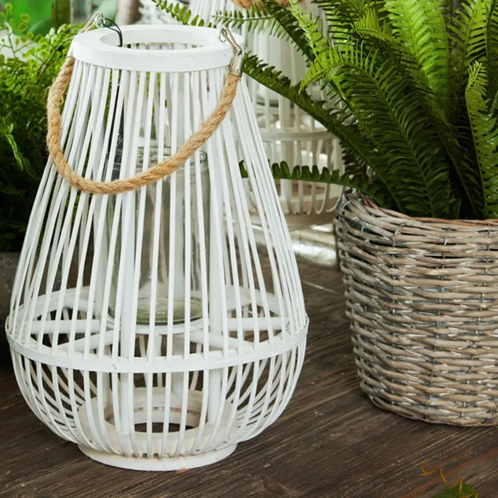 Lentigo Small Bamboo Lantern - White, Rattan