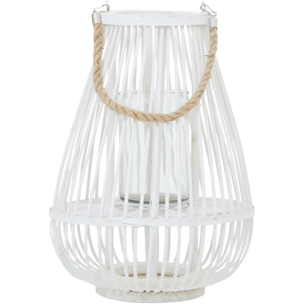 Lentigo Small Bamboo Lantern - White, Rattan