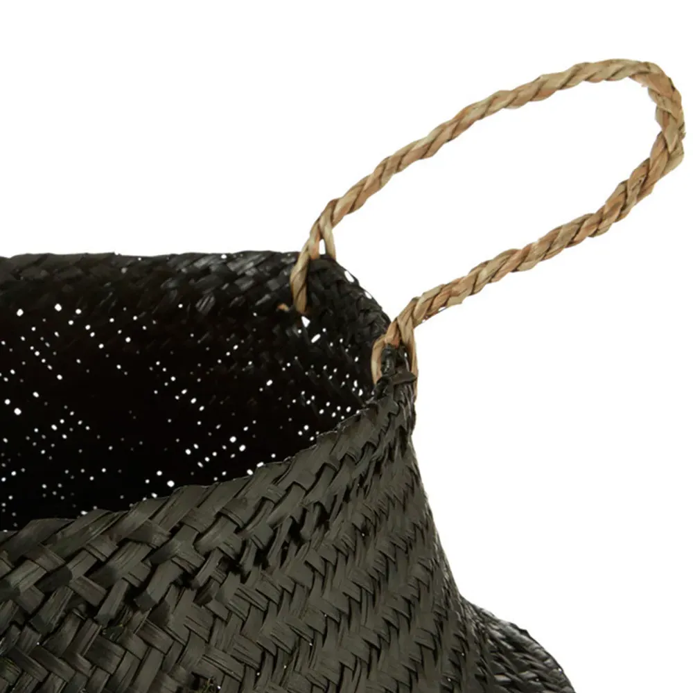 Medium Seagrass Basket with Sequin Base - Black, Seagrass