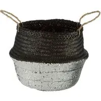 Medium Seagrass Basket with Sequin Base - Black, Seagrass