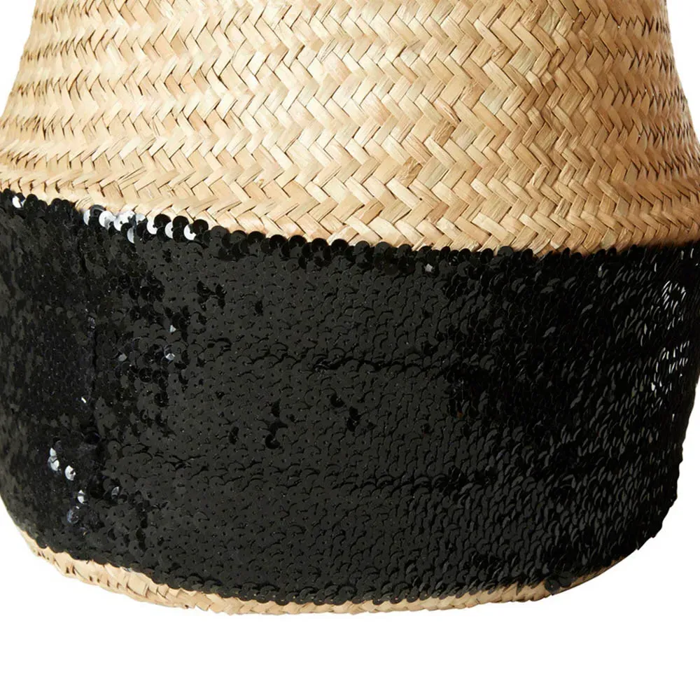 Medium Seagrass Basket with Sequin Base - Black, Seagrass