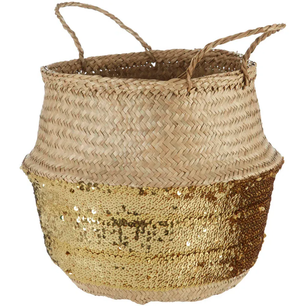 Medium Seagrass Basket with Sequin Base - Gold, Seagrass