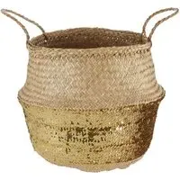 Medium Seagrass Basket with Sequin Base - Gold, Seagrass