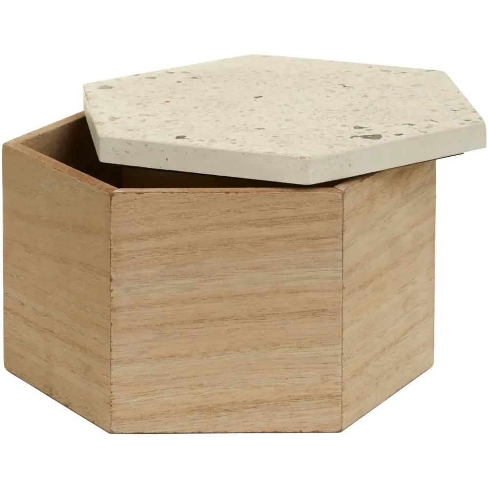 Mimo Large Hexagonal Trinket Box - White, Wood