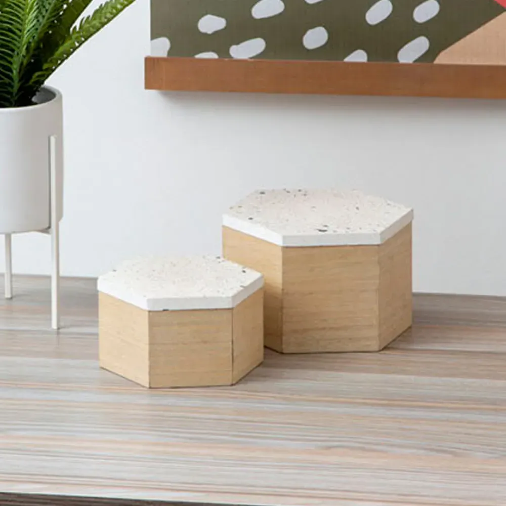 Mimo Small Hexagonal Trinket Box - White, Wood