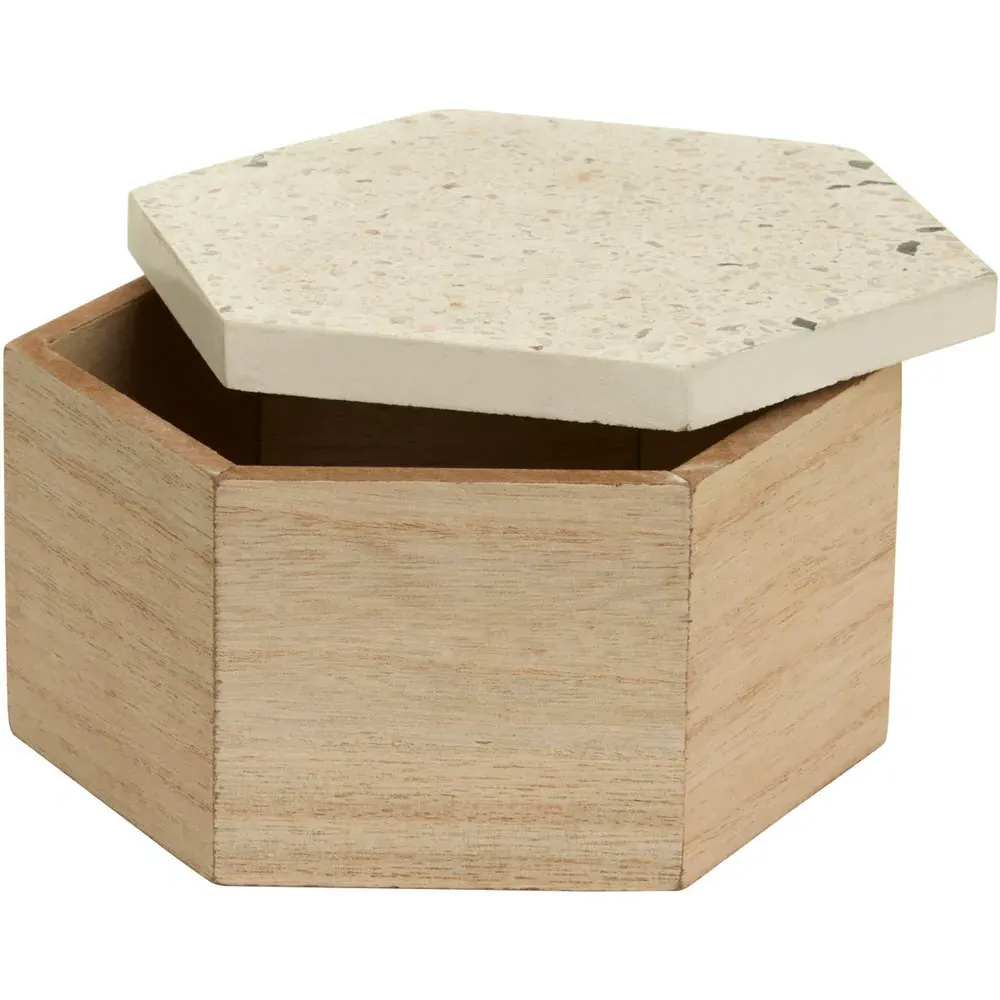 Mimo Small Hexagonal Trinket Box - White, Wood