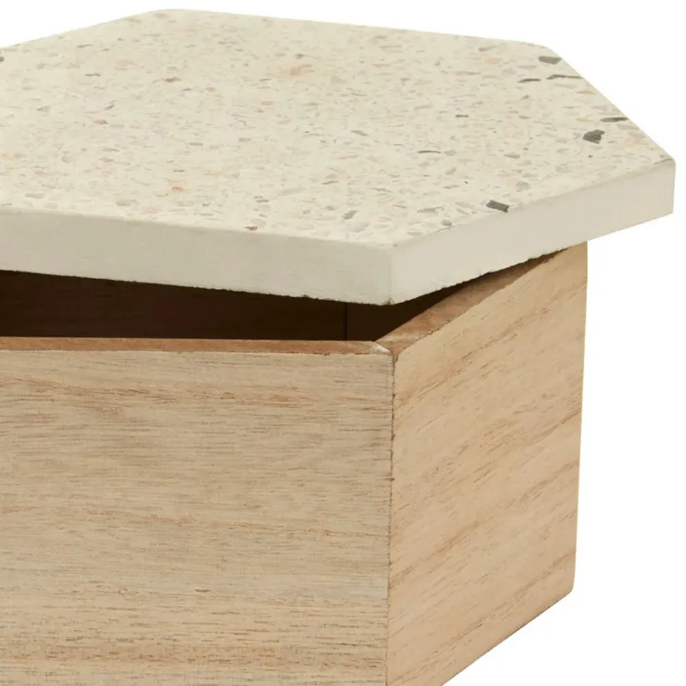 Mimo Small Hexagonal Trinket Box - White, Wood