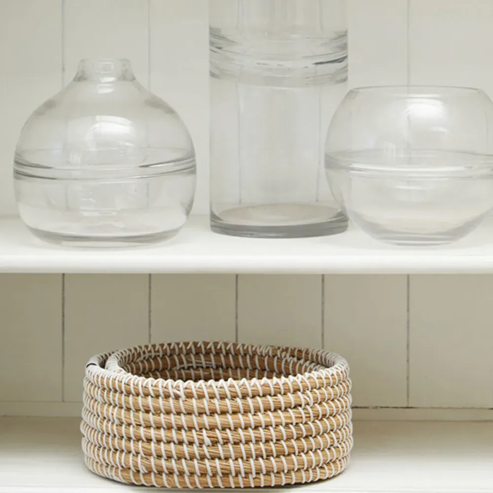Oval Straw Basket 2 Pack with White Detail - Brown