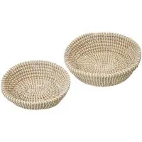 Oval Straw Basket 2 Pack with White Detail - Brown