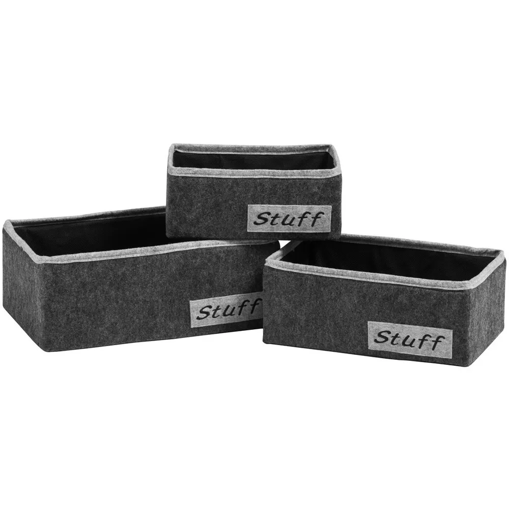 Rectangular Storage Boxes 3 Pack - Grey