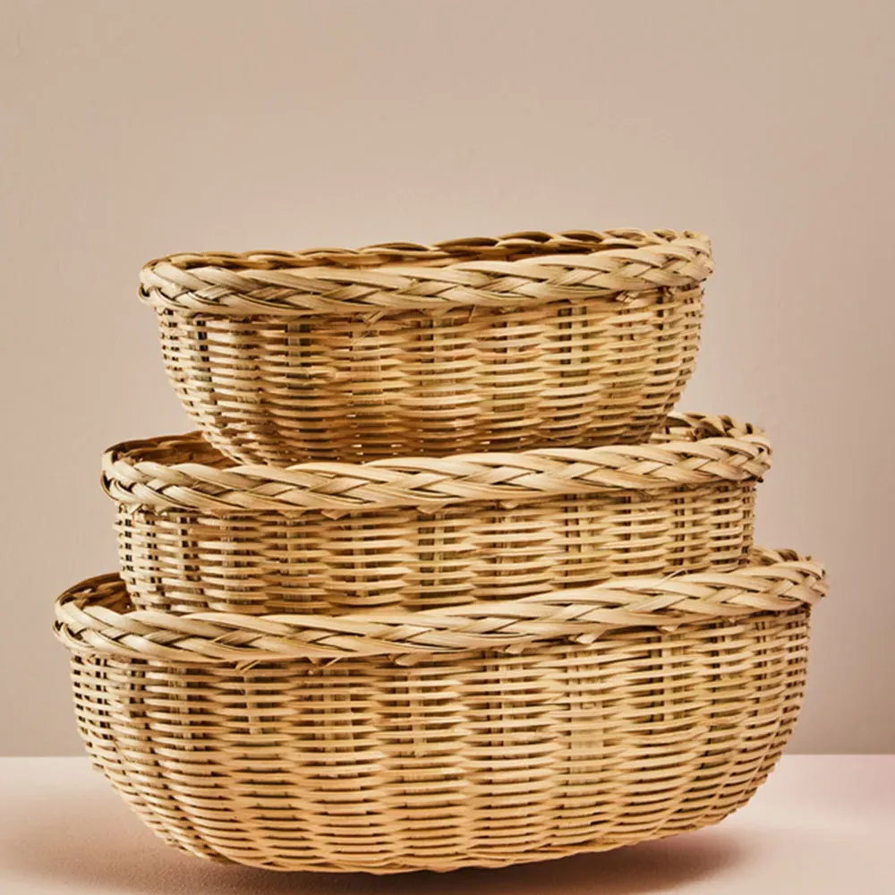 Round Bamboo Basket 3 Pack - Brown