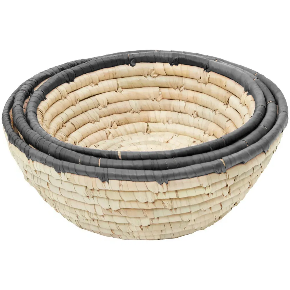 Round Palm Leaf Basket 3 Pack - Black