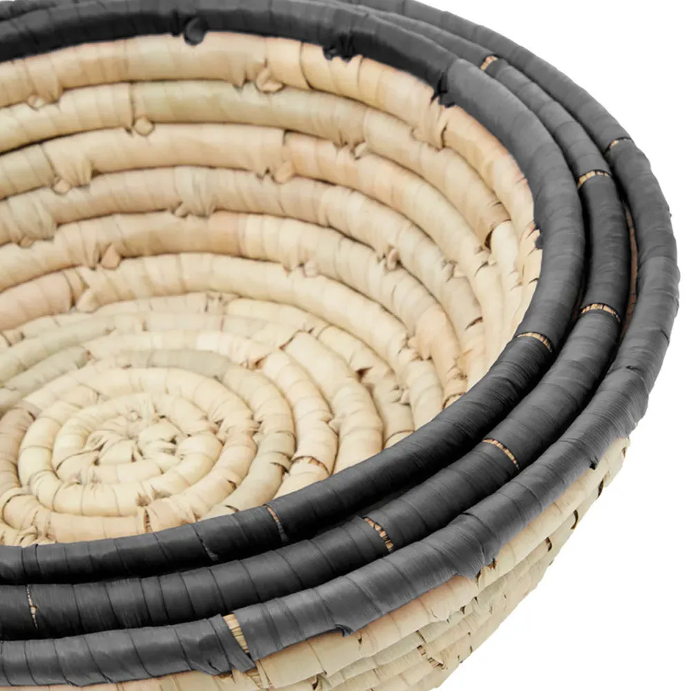 Round Palm Leaf Basket 3 Pack - Black