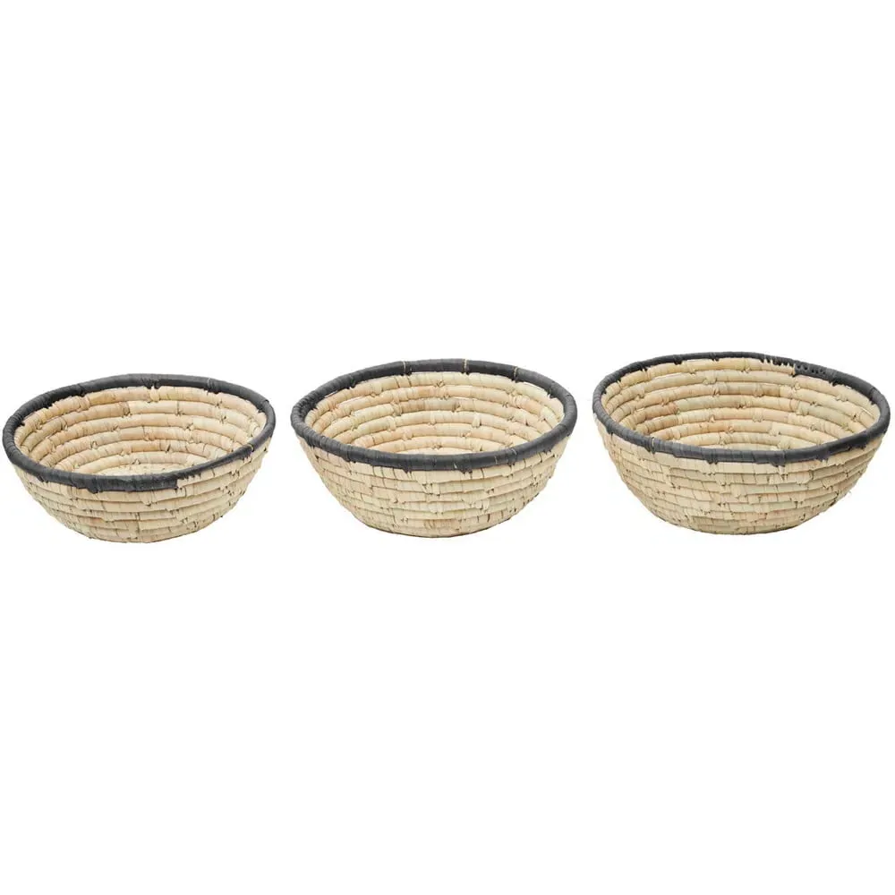 Round Palm Leaf Basket 3 Pack - Black image