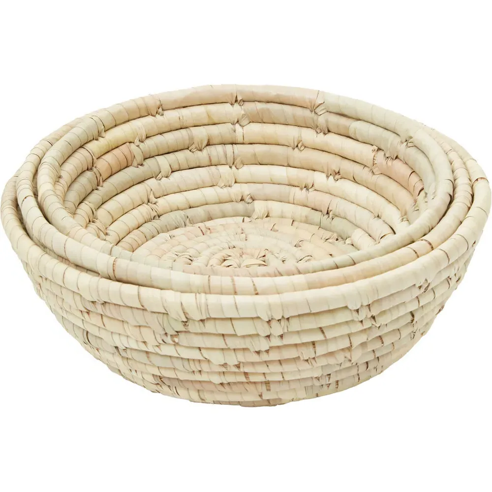 Round Palm Leaf Basket 3 Pack - Brown