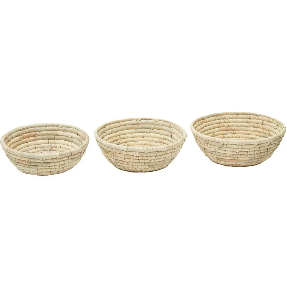 Round Palm Leaf Basket 3 Pack - Brown image