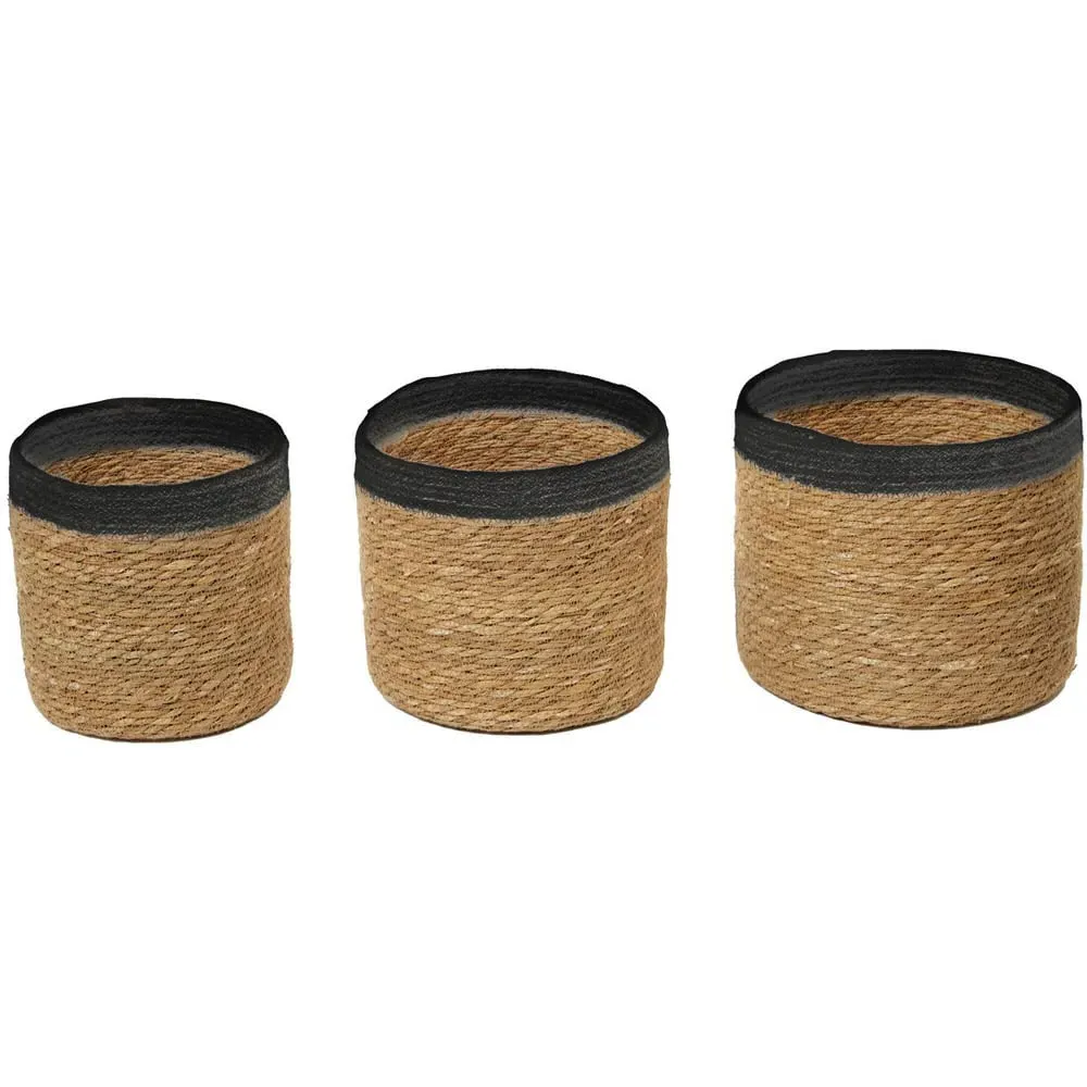 Round Seagrass Basket 3 Pack - Natural, Black