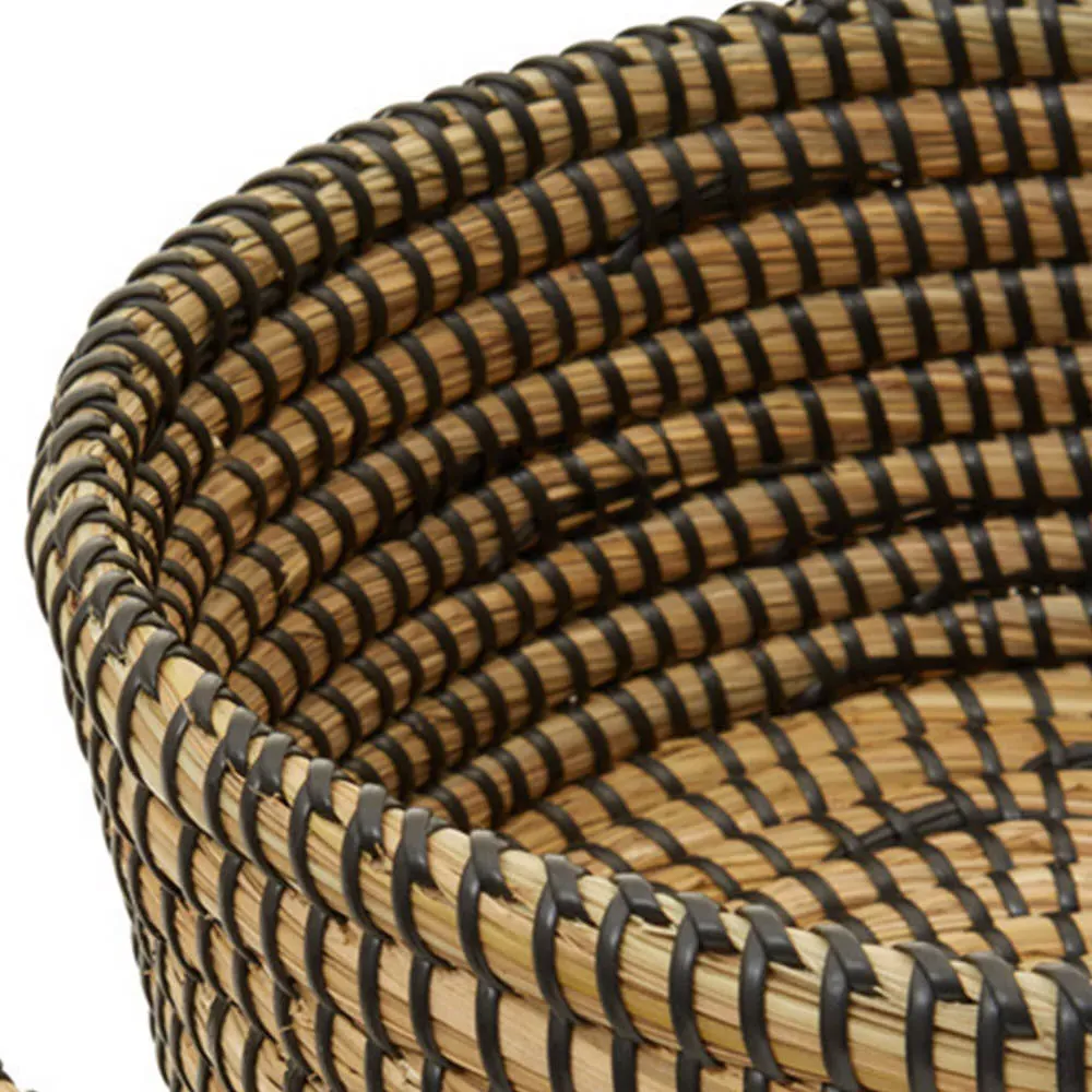 Round Straw Basket 3 Pack with Black Detail