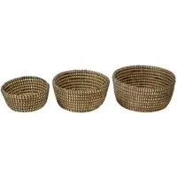 Round Straw Basket 3 Pack with Black Detail
