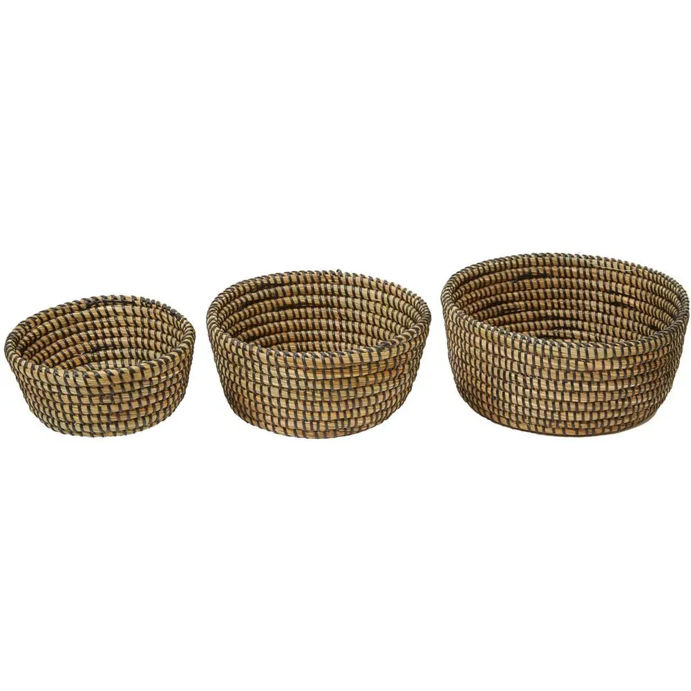 Round Straw Basket 3 Pack with Black Detail