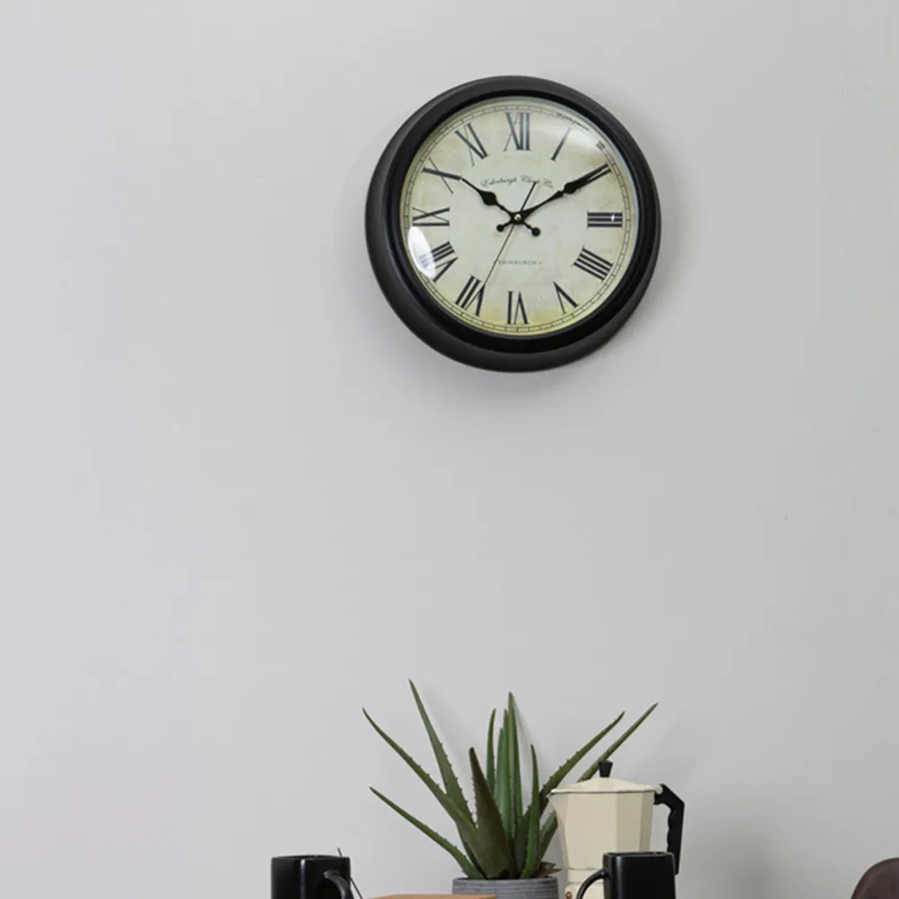 Round Wall Clock with Roman Numerals - Black, 36cm
