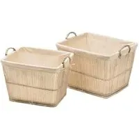 Rustic Storage Baskets Set of 2 - White, Rattan