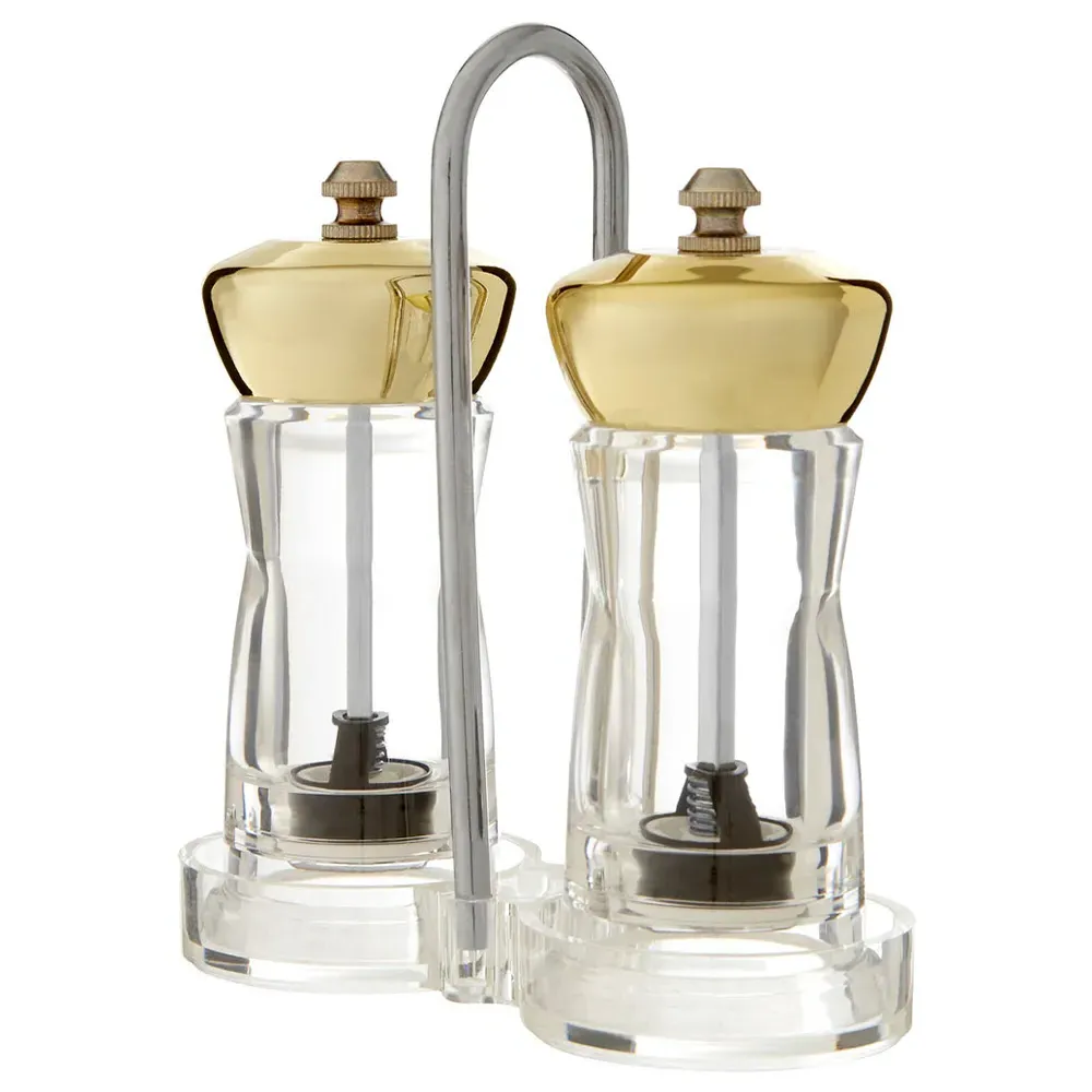 Salt and Pepper Gold Mill Set with Stand - Gold