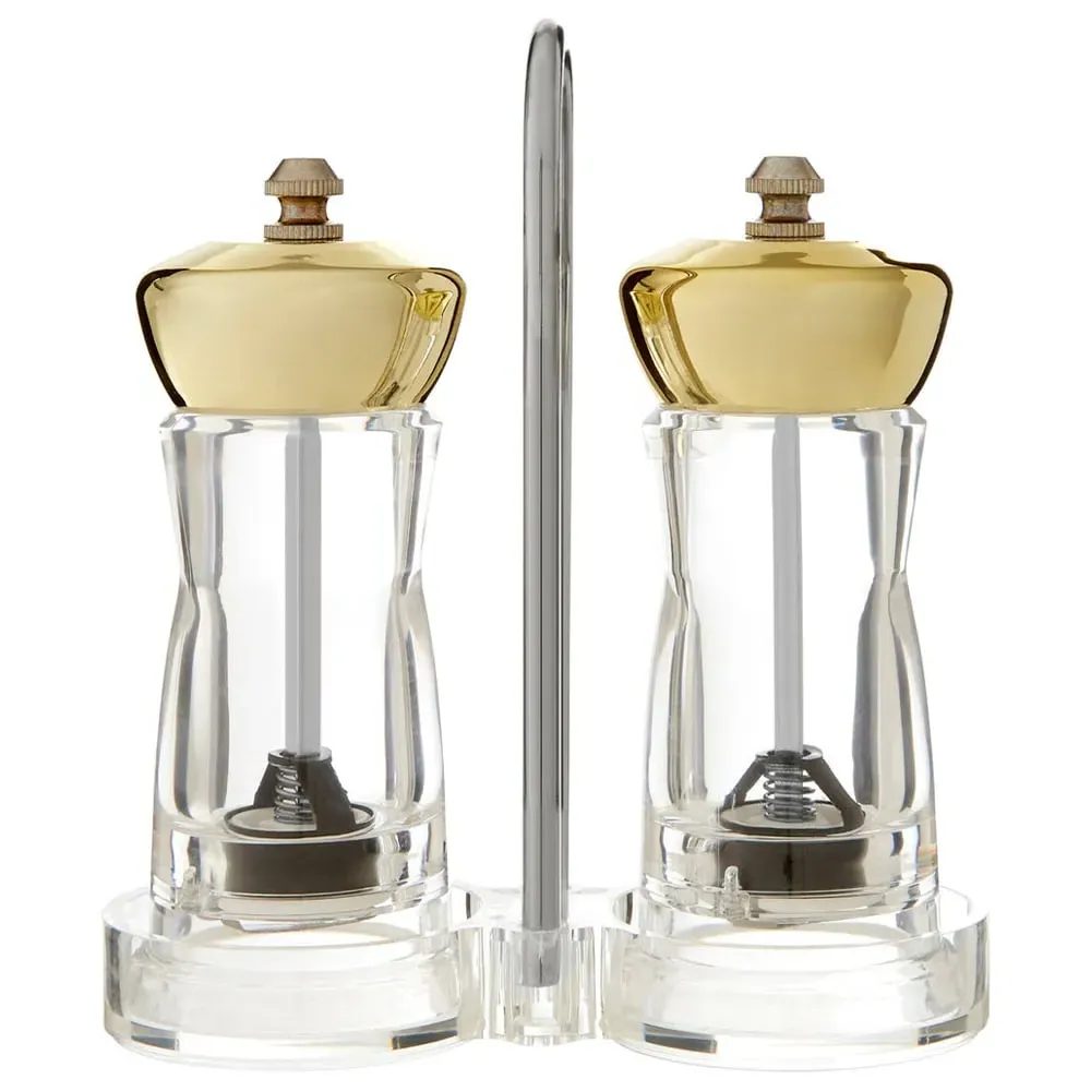 Salt and Pepper Gold Mill Set with Stand - Gold