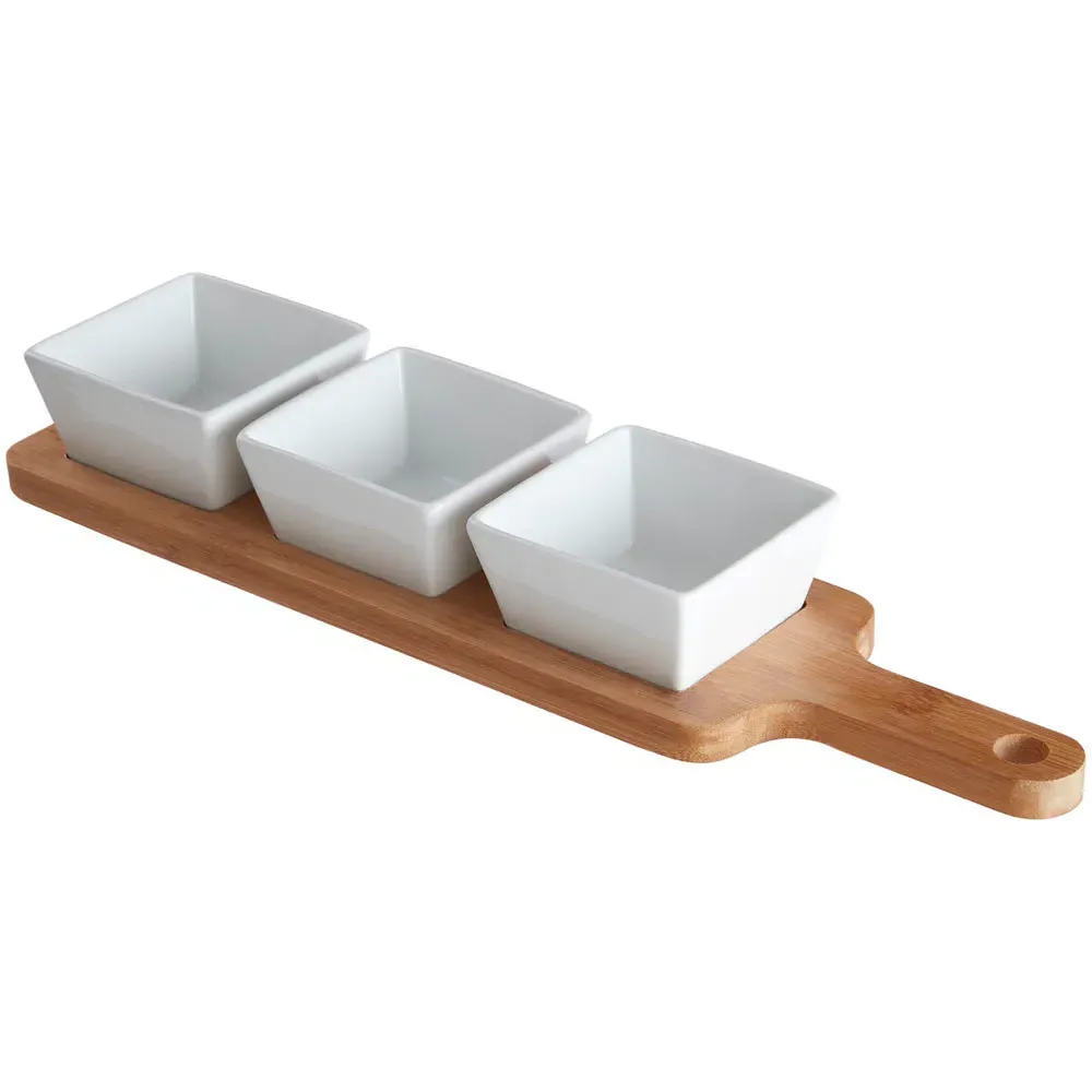 Soiree Serving Board with Dishes - White, Bamboo
