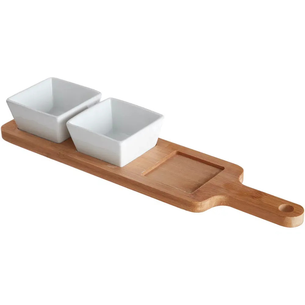Soiree Serving Board with Dishes - White, Bamboo