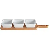 Soiree Serving Board with Dishes - White, Bamboo